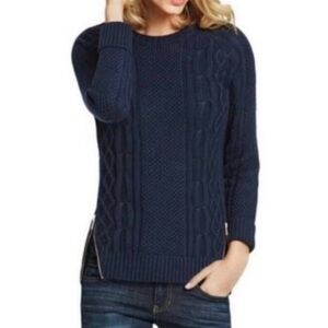 CAbi Crewneck Cable Knit Sweater w/ Double Zipper Slits at Sides - Womens Medium